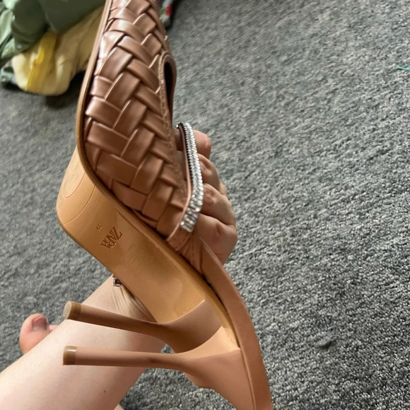 ZARA Nude Woven Mule Pointed Toe Rhinestone Strap Mule Size 39 - Picture 5 of 12